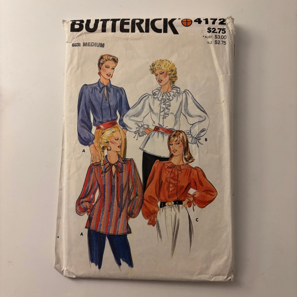 VTG 1970s Butterick 4172 Bishop Sleeve Ruffled‎ Top Pattern Bust 34-36 Sz 12-14